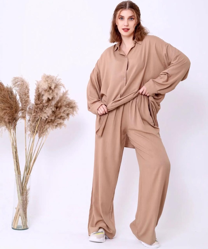 Plain Classic Details Pants Set