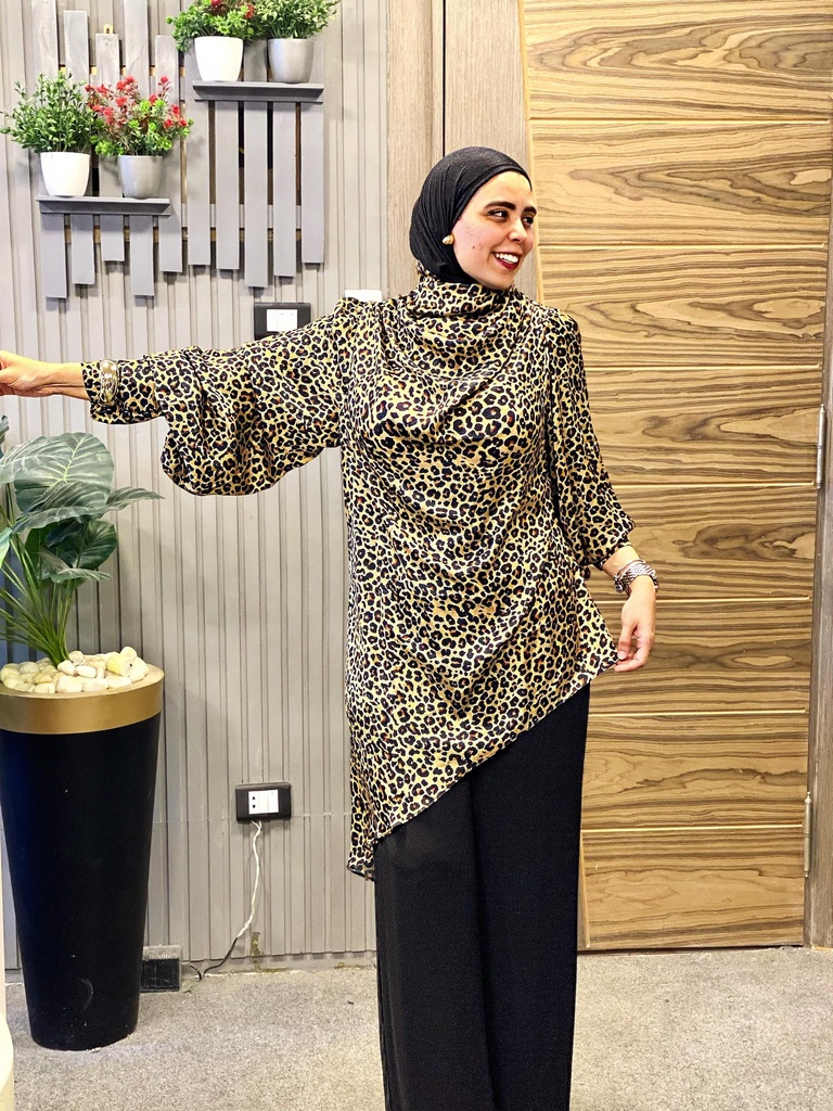 Tiger satin drape Blouse