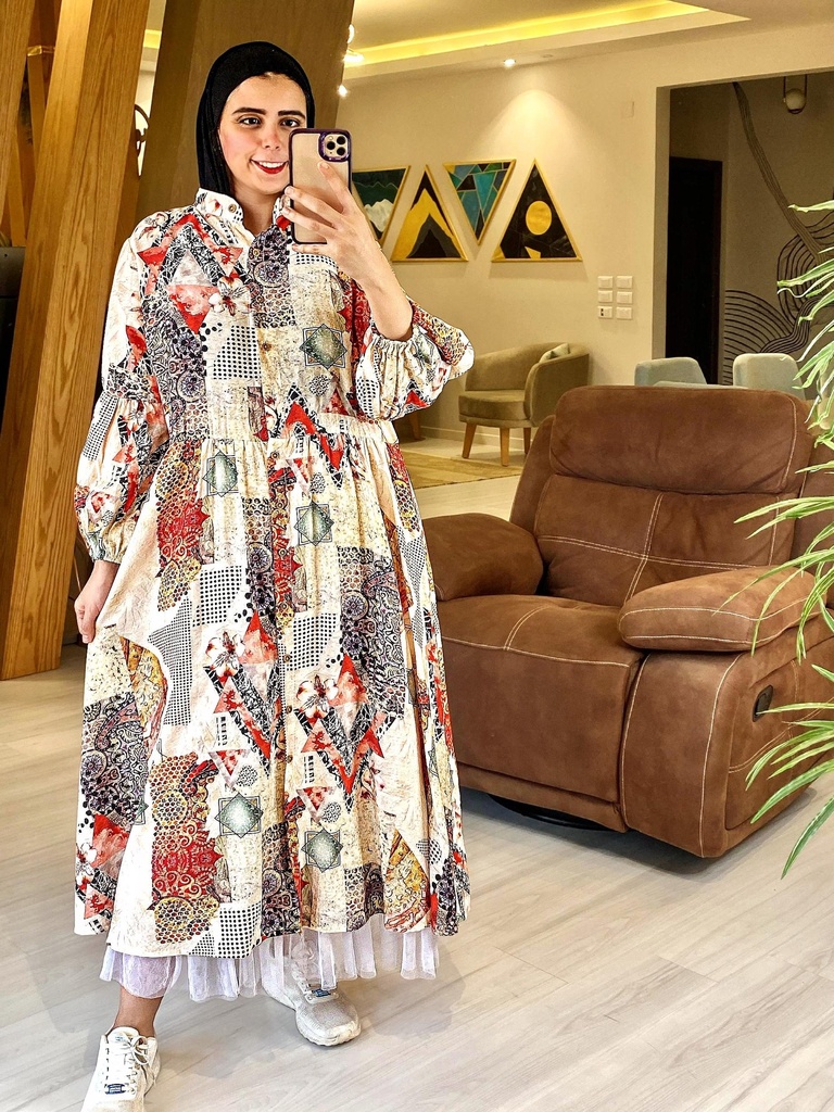 Arabian Print Linen Dress