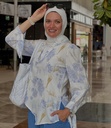 Printed Sided Puffy Sleeves Blouse