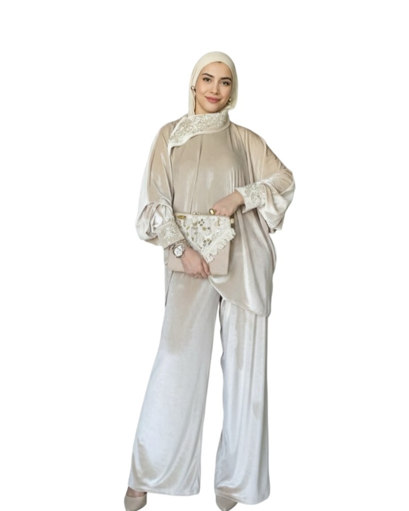 Embroidered Collar Velvet Set