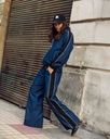 Zipped Denim Stripe Pants Suit