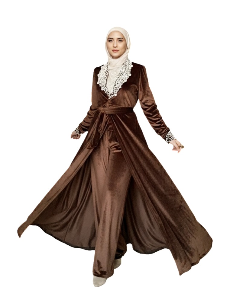 Suede Pearl Embroidered Neck Set