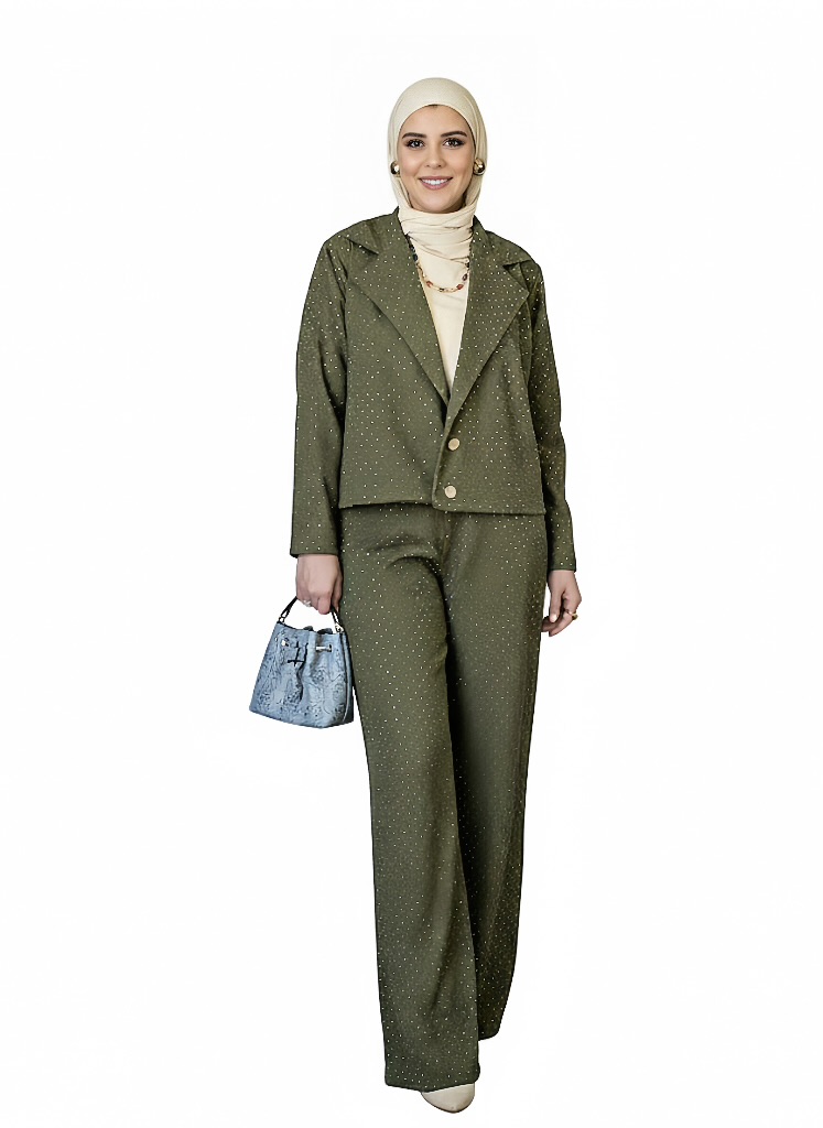 Embellished Short-Jacket Pants Suit
