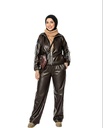 Faux Leather Zip Pants Suit