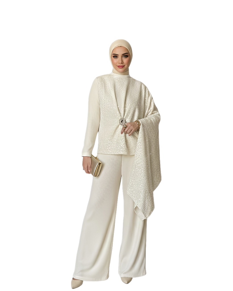 Pleated Long Short Sleeve Suit