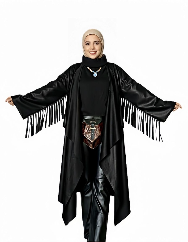 Layered Leather Fringed Sleeves Coat