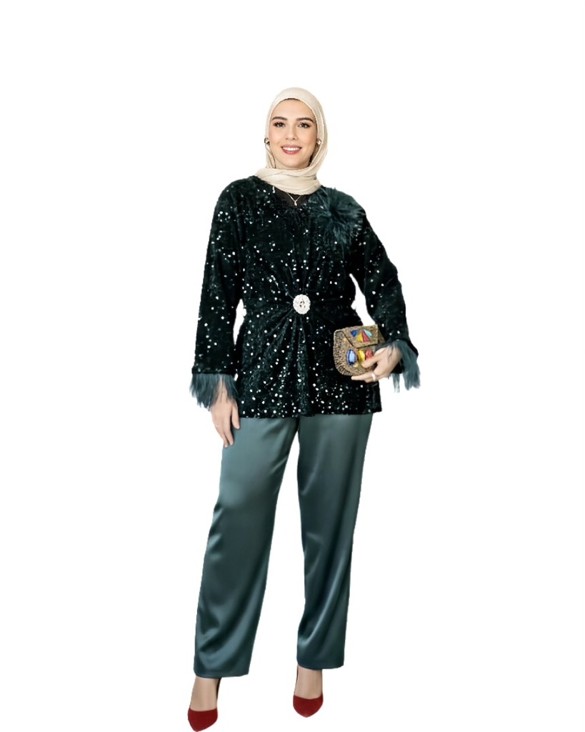 Sequin-Embroidered Bodice Suit