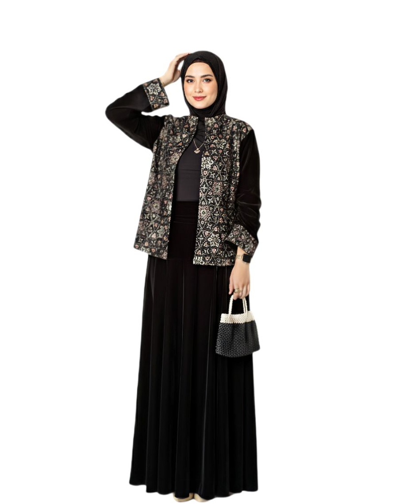 Embroidered Velvet Skirt Suit