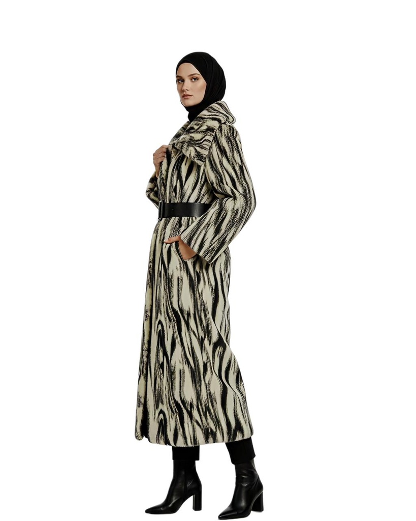 Long Zebra Print Fur Coat