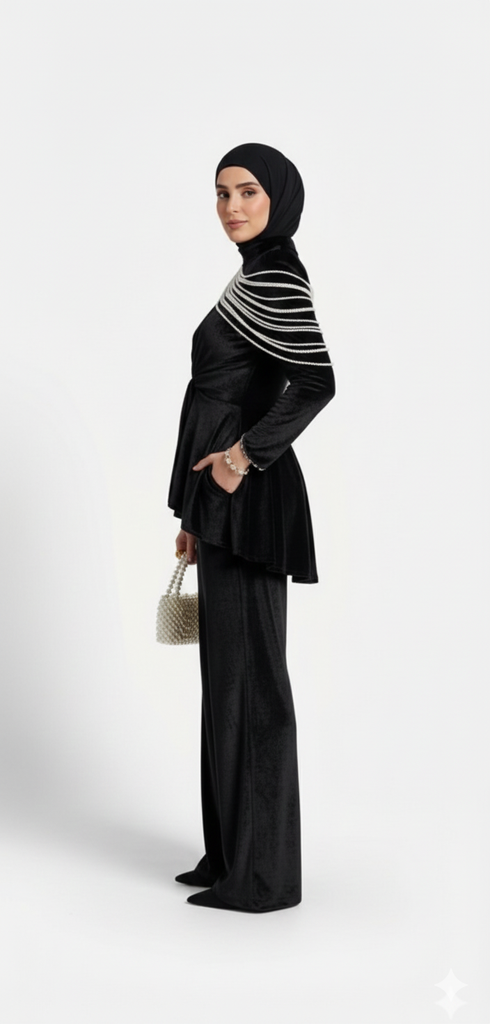 Suede Shoulder Stress Chain Embellished Suit