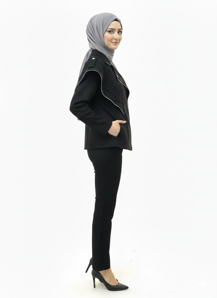 Asymmetric Zip Cape Jacket