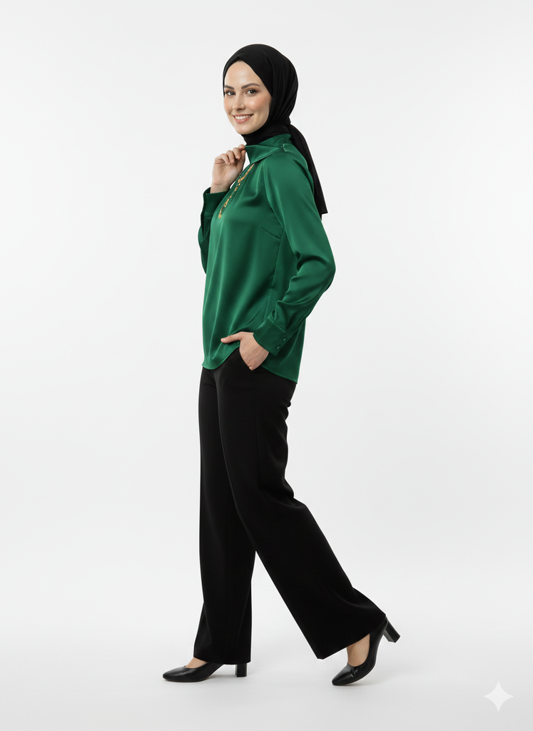 Satin Ruffled Shoulder Top