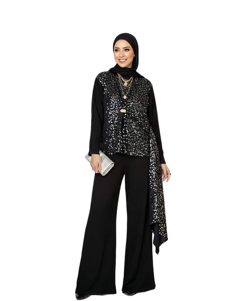 Pleated Long Short Sleeve Suit