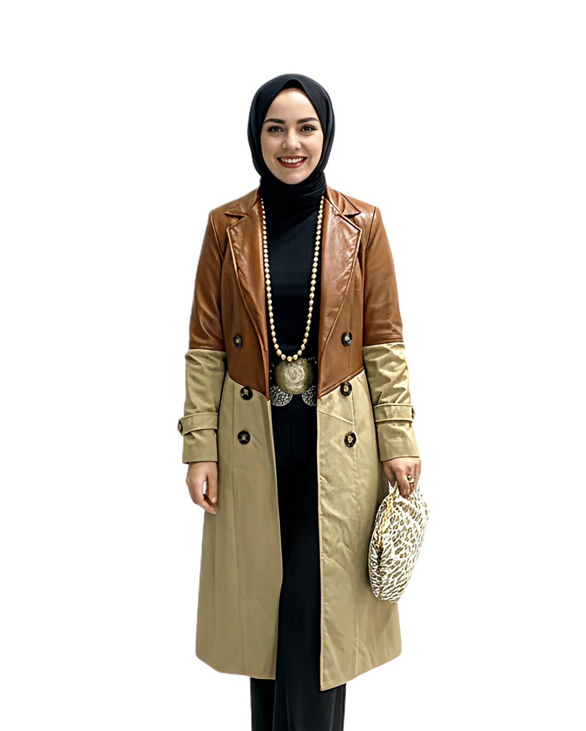 Two-Tone Faux Leather Trench Coat