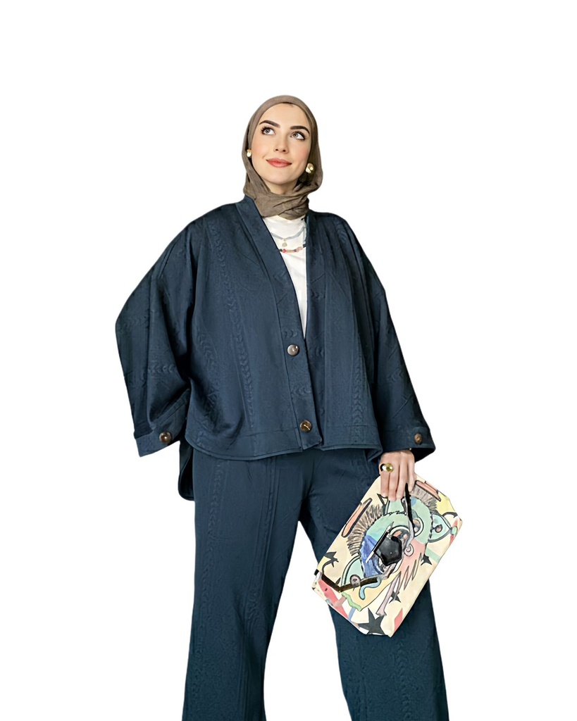 Open Shirt Knit Pants Suit