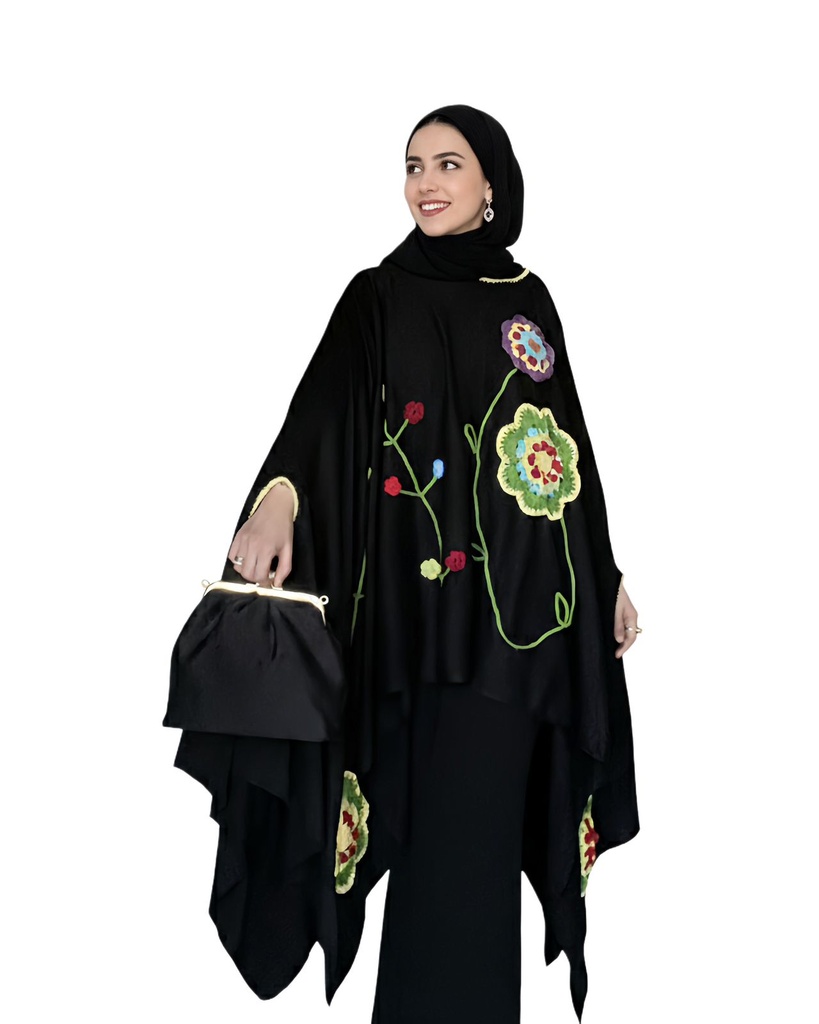 Knitted Floral Crochet Cape