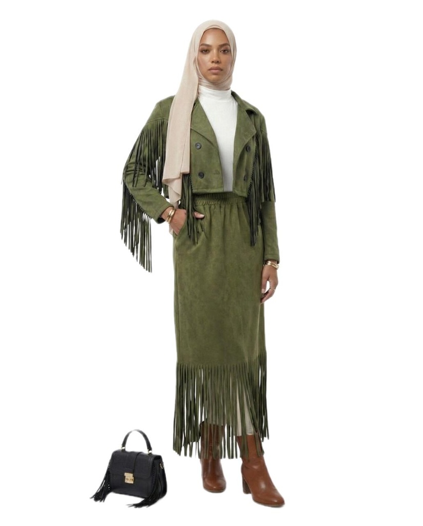 Fringed Suede Skirt Suit