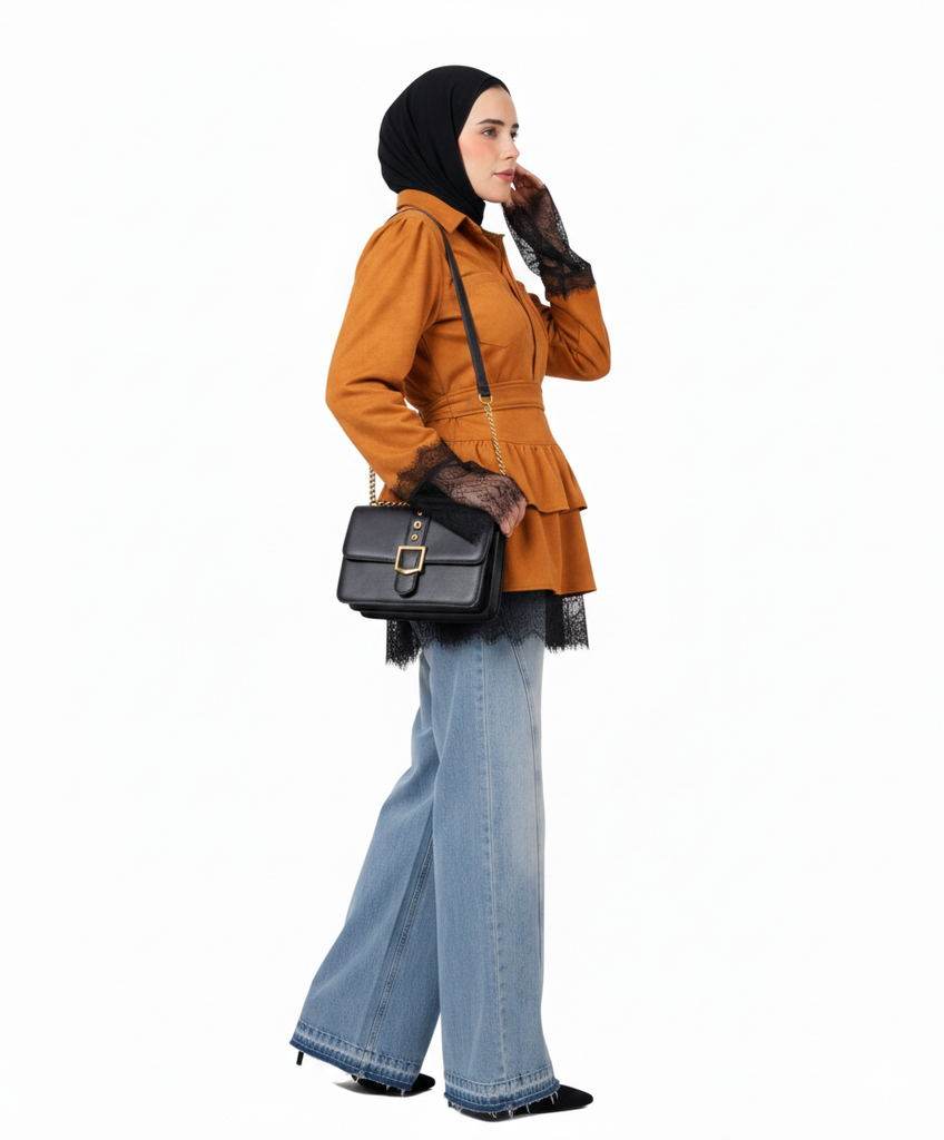 Ruffles Hem Suede Blouse