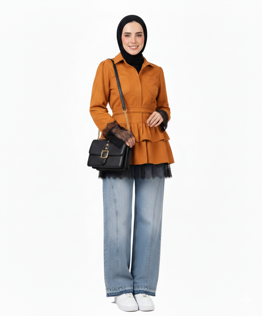 Ruffles Hem Suede Blouse