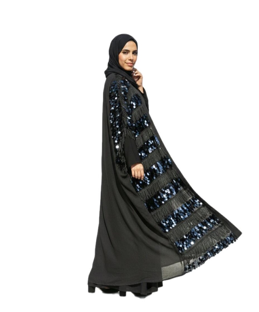 Asymmetrical Sequin Fringe Abaya 