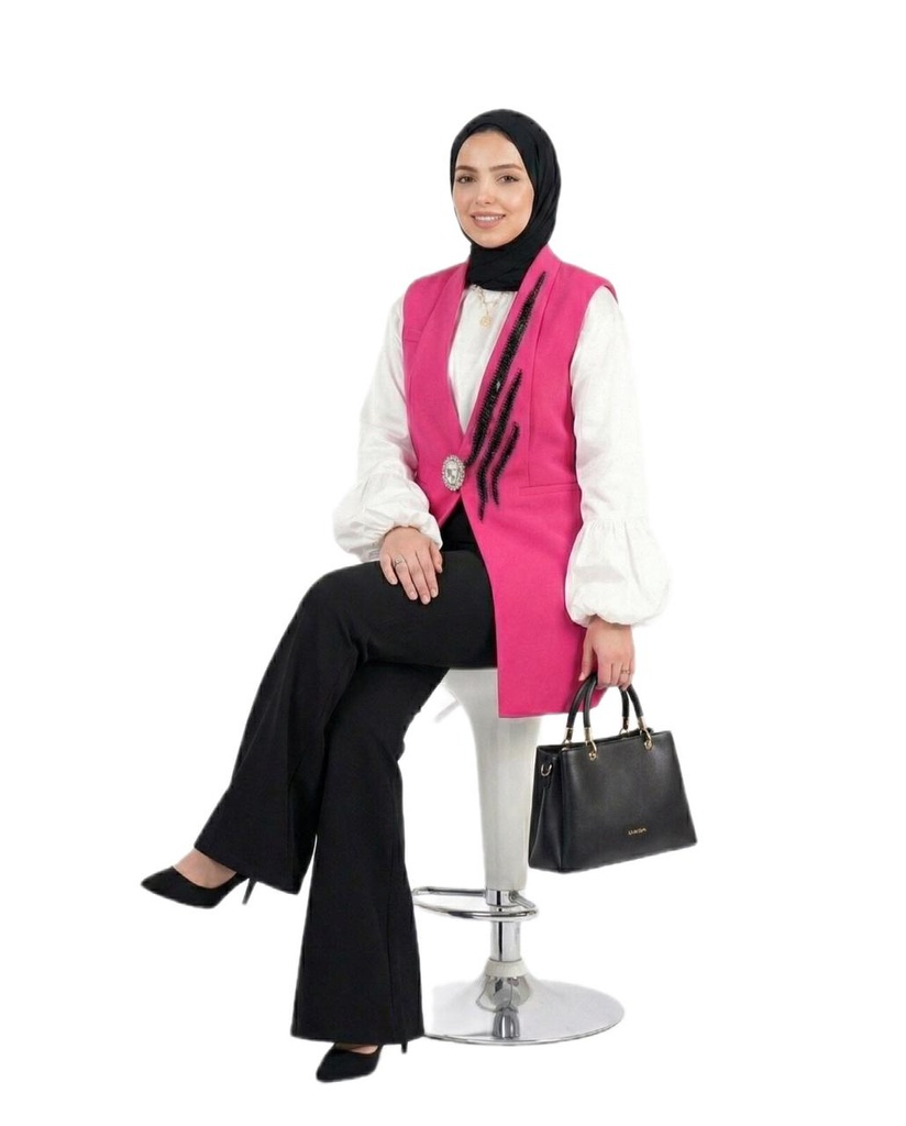 Long Black Embroidered Front Vest