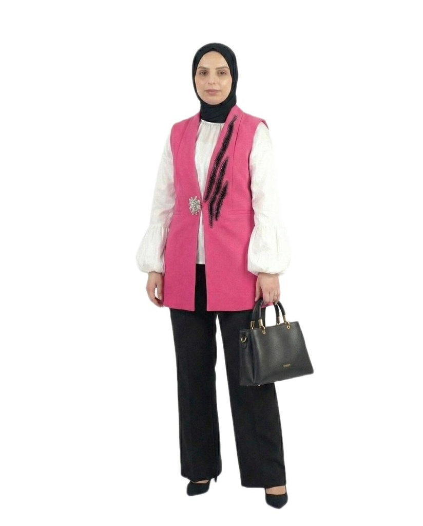 Long Black Embroidered Front Vest