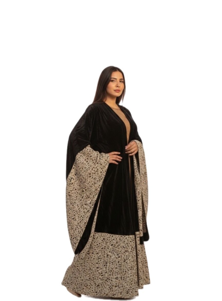 Gold-Detail Mesh Sleeve Velvet Kaftan