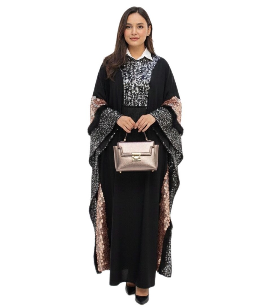Sequined Fur-Sleeve Kaftan
