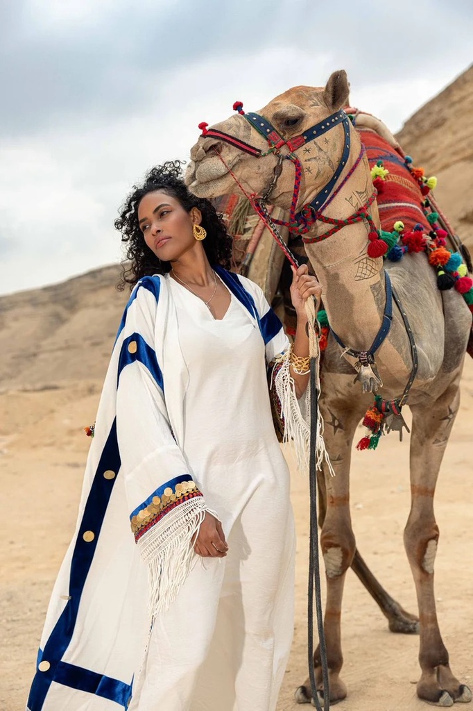 White Coin-Detailed Kaftan