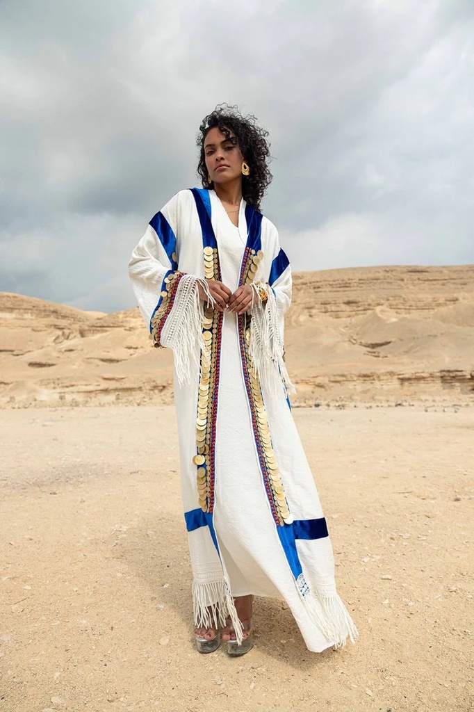 White Coin-Detailed Kaftan