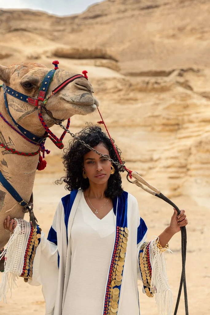 White Coin-Detailed Kaftan