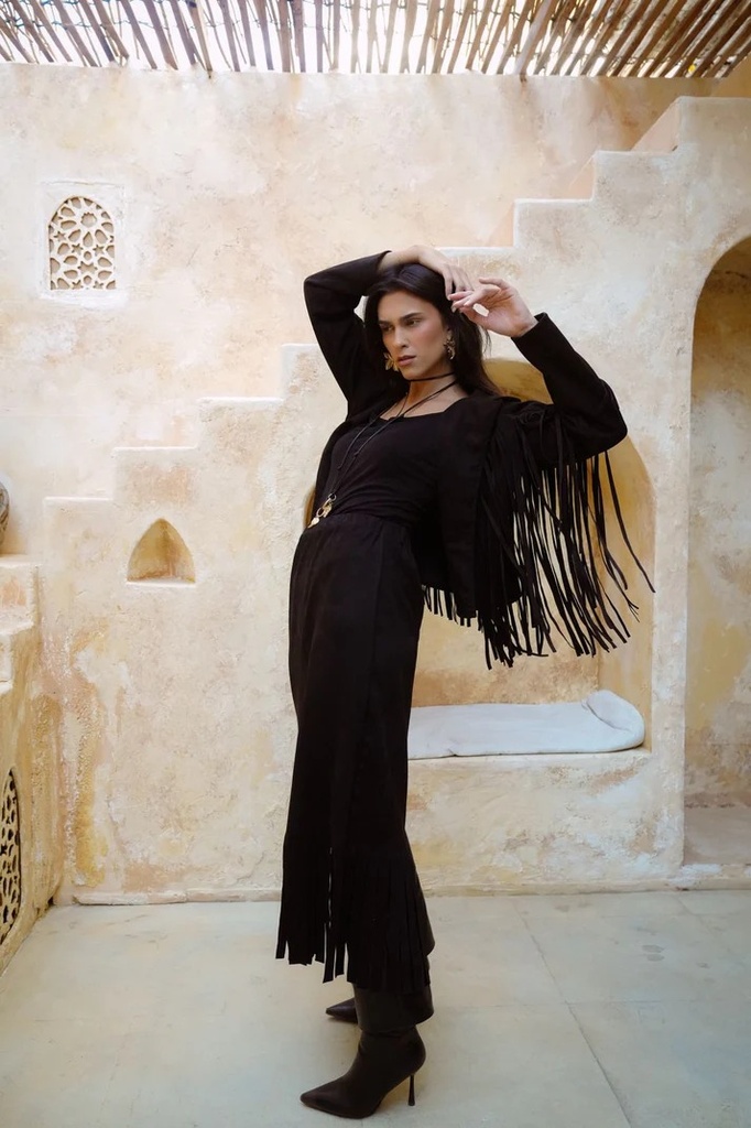 Suede Fringe Suit