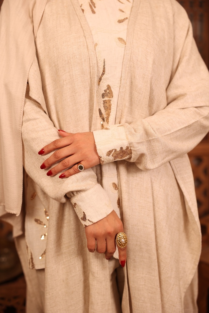 Linen 3‑Piece Sequin Cardigan Set