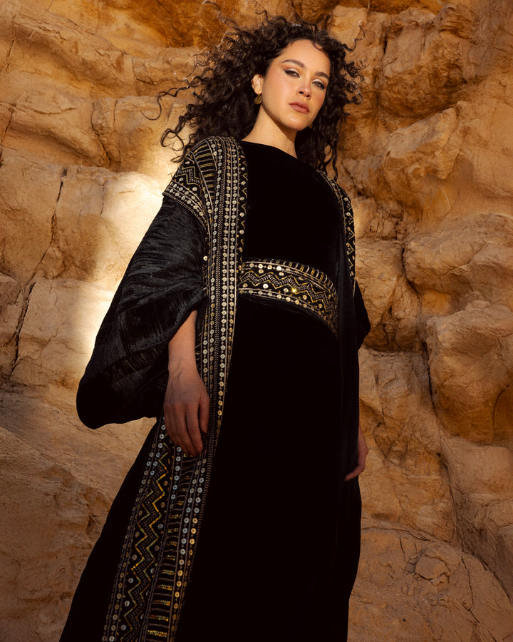 Royal Gold-Embroidered Velvet Kaftan