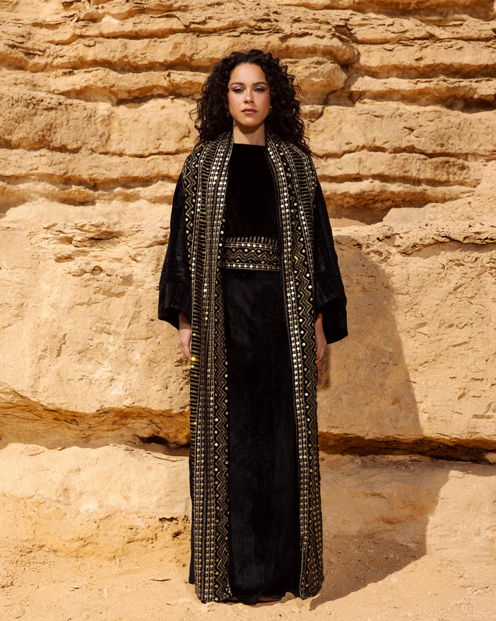 Royal Gold-Embroidered Velvet Kaftan