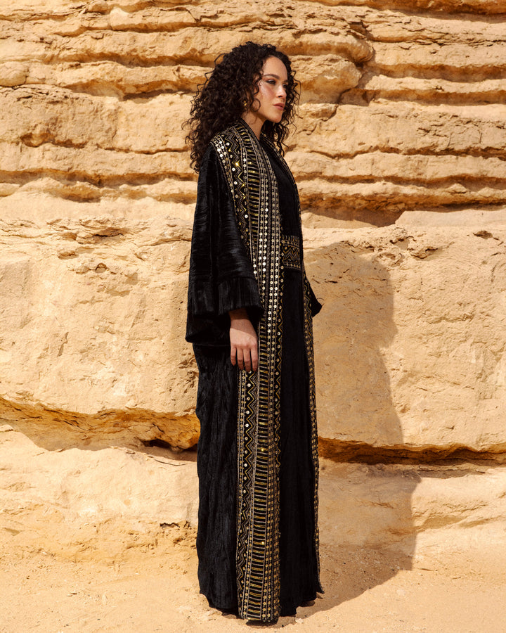 Royal Gold-Embroidered Velvet Kaftan