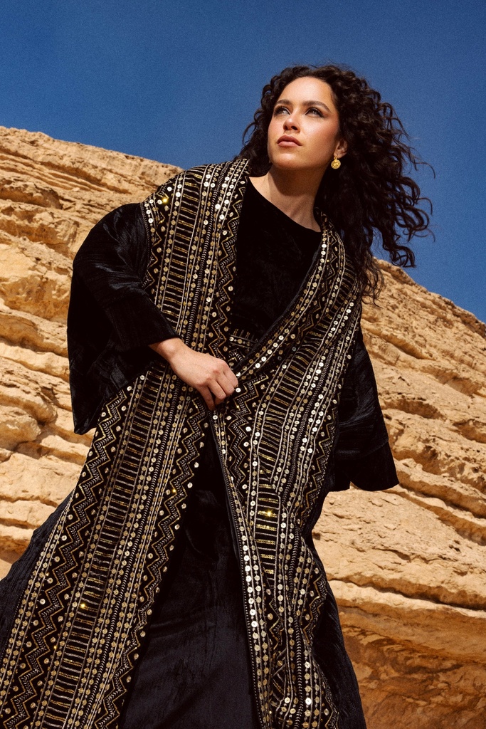 Royal Gold-Embroidered Velvet Kaftan