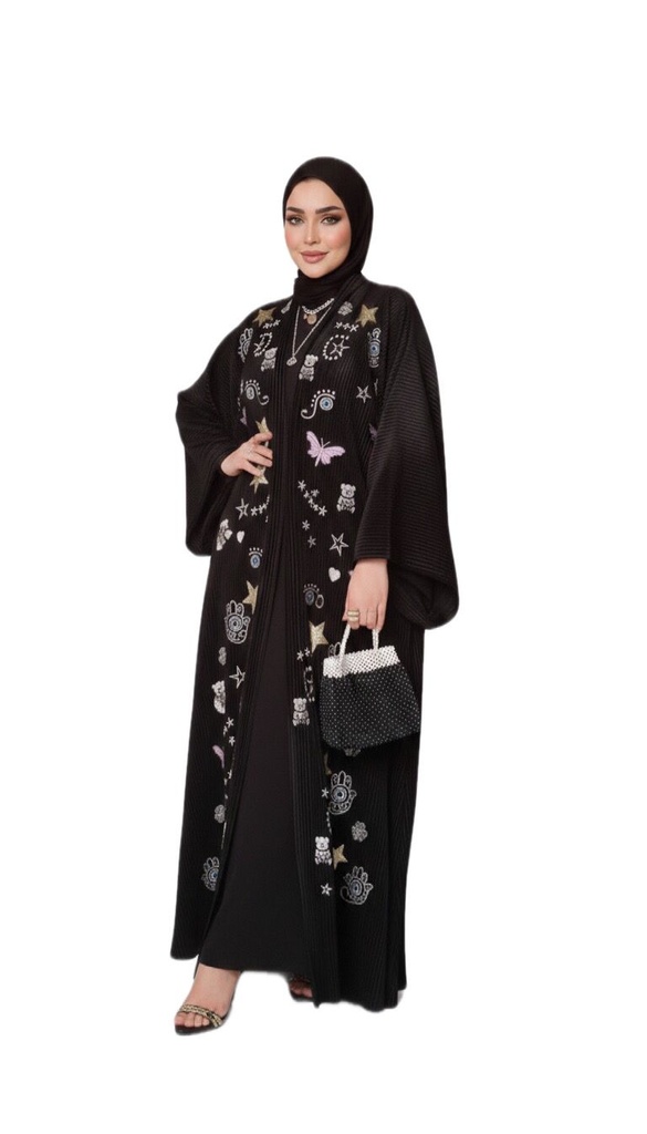 Pleated Embroidered Velvet Kaftan
