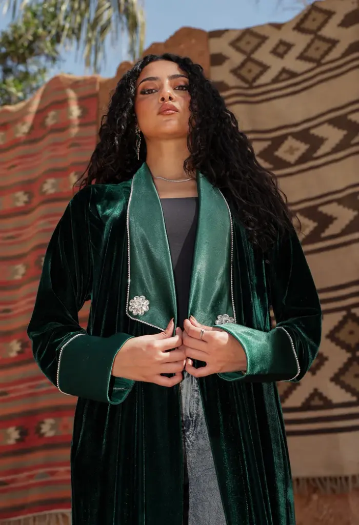 Velvet Satin Detail Kaftan