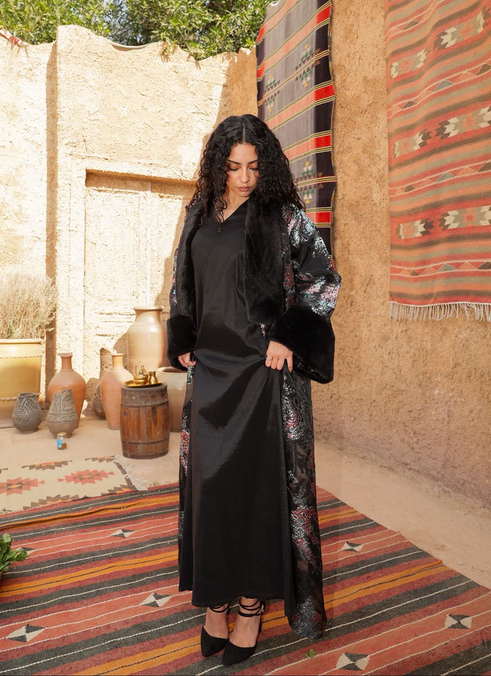 Fur Collar Organza Kaftan