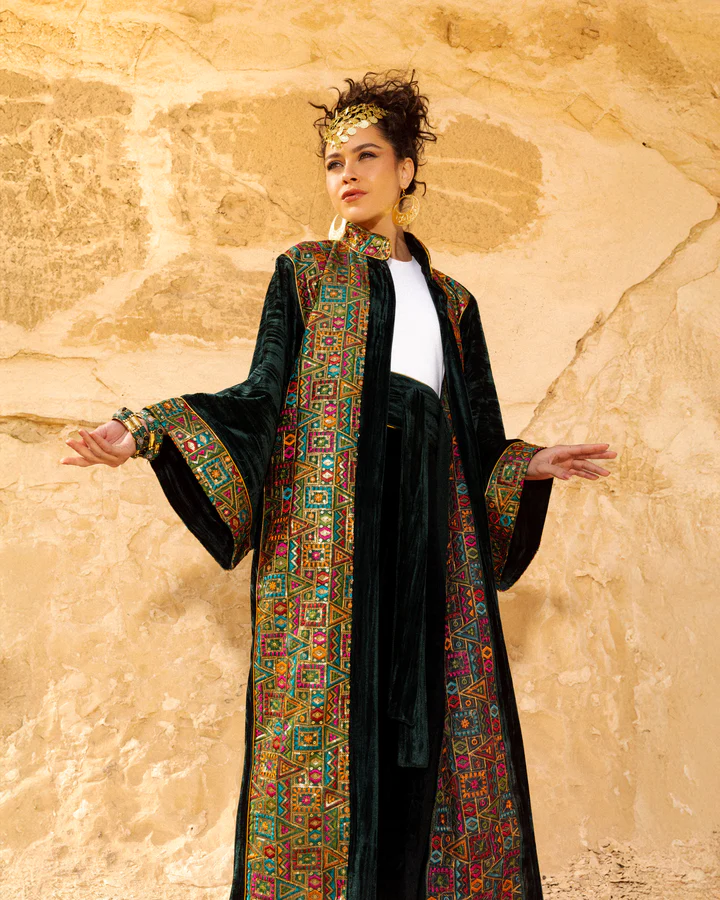 Ribbed Embroidered Velvet Kaftan