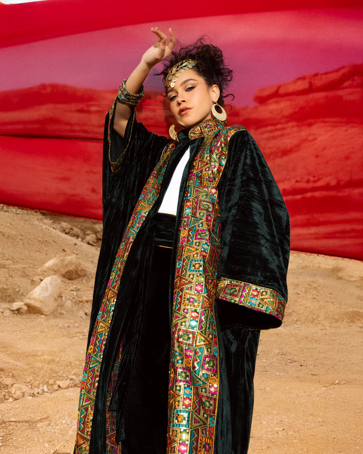 Ribbed Embroidered Velvet Kaftan