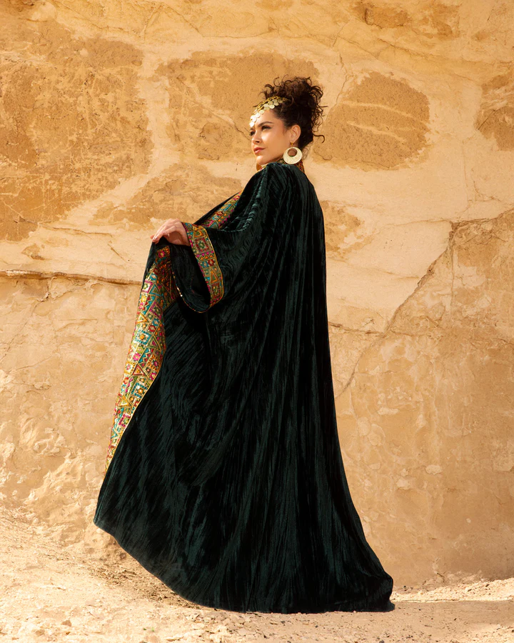 Ribbed Embroidered Velvet Kaftan