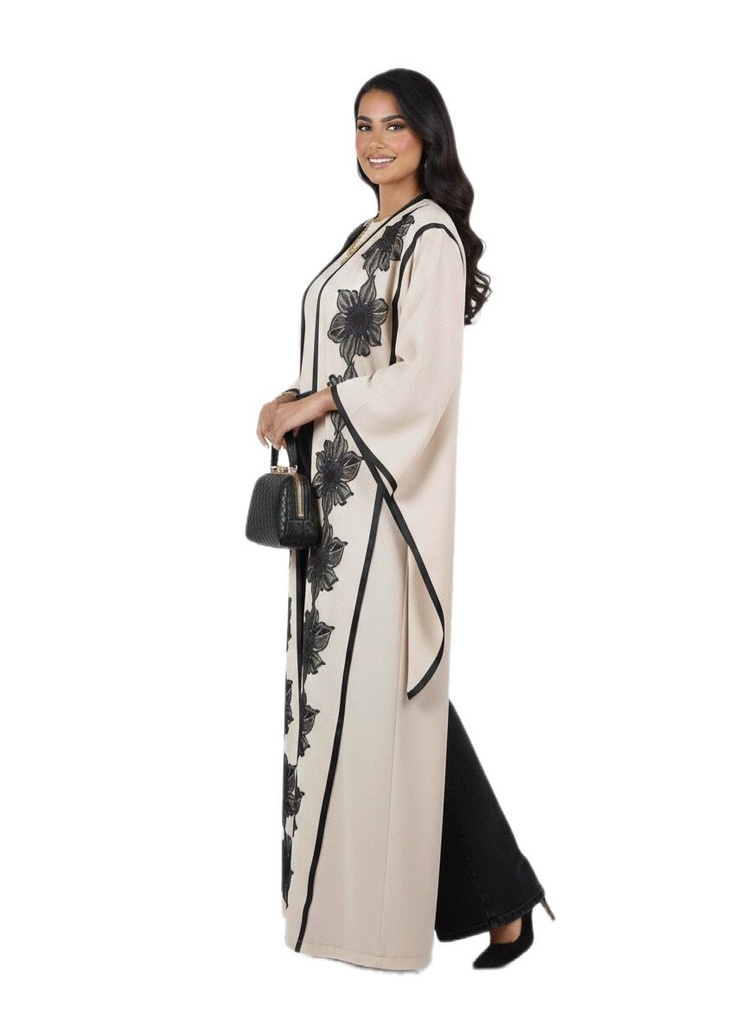 Satin-Striped 3D Floral Kaftan