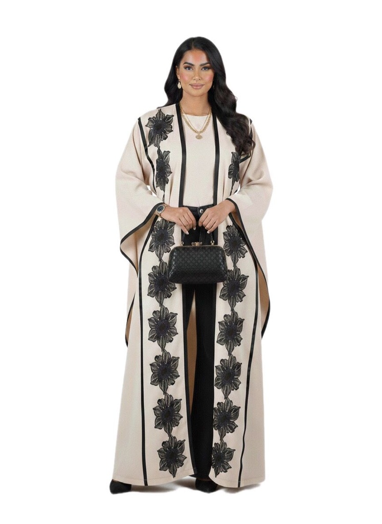 Satin-Striped 3D Floral Kaftan