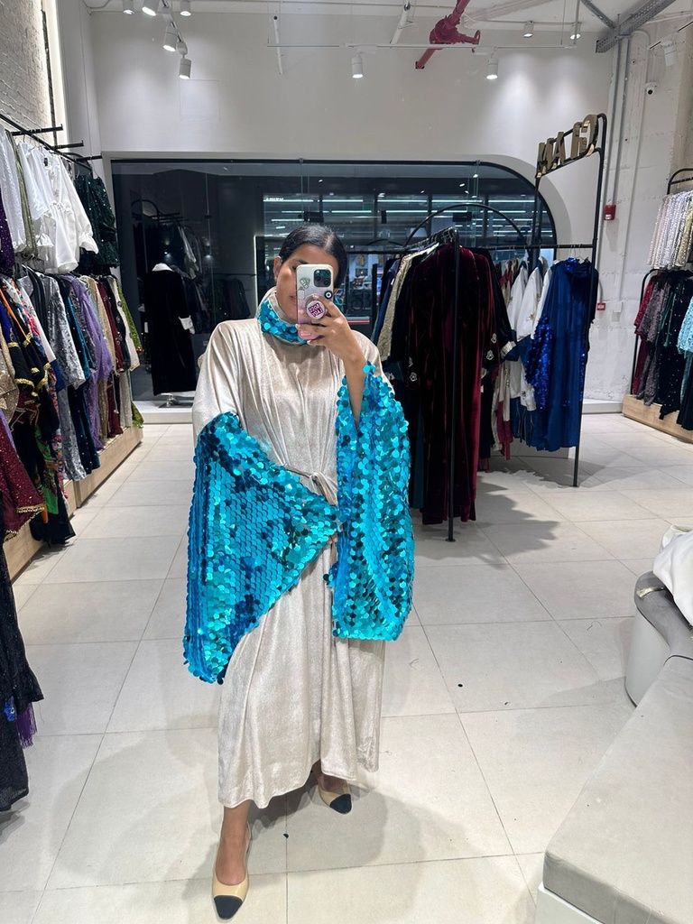 Azure Glam Linen Abaya