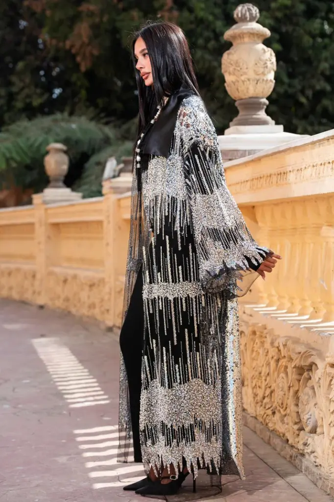 Embellished Sequin Mesh Kaftan