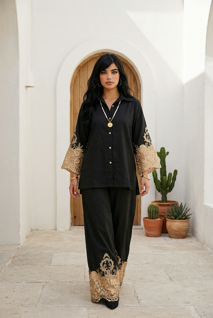Casual Embroidered Sleeve Fabric Suit