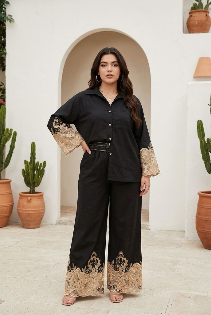 Casual Embroidered Sleeve Fabric Suit